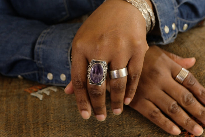 Sterling Silver Amethyst Tibetan Ring