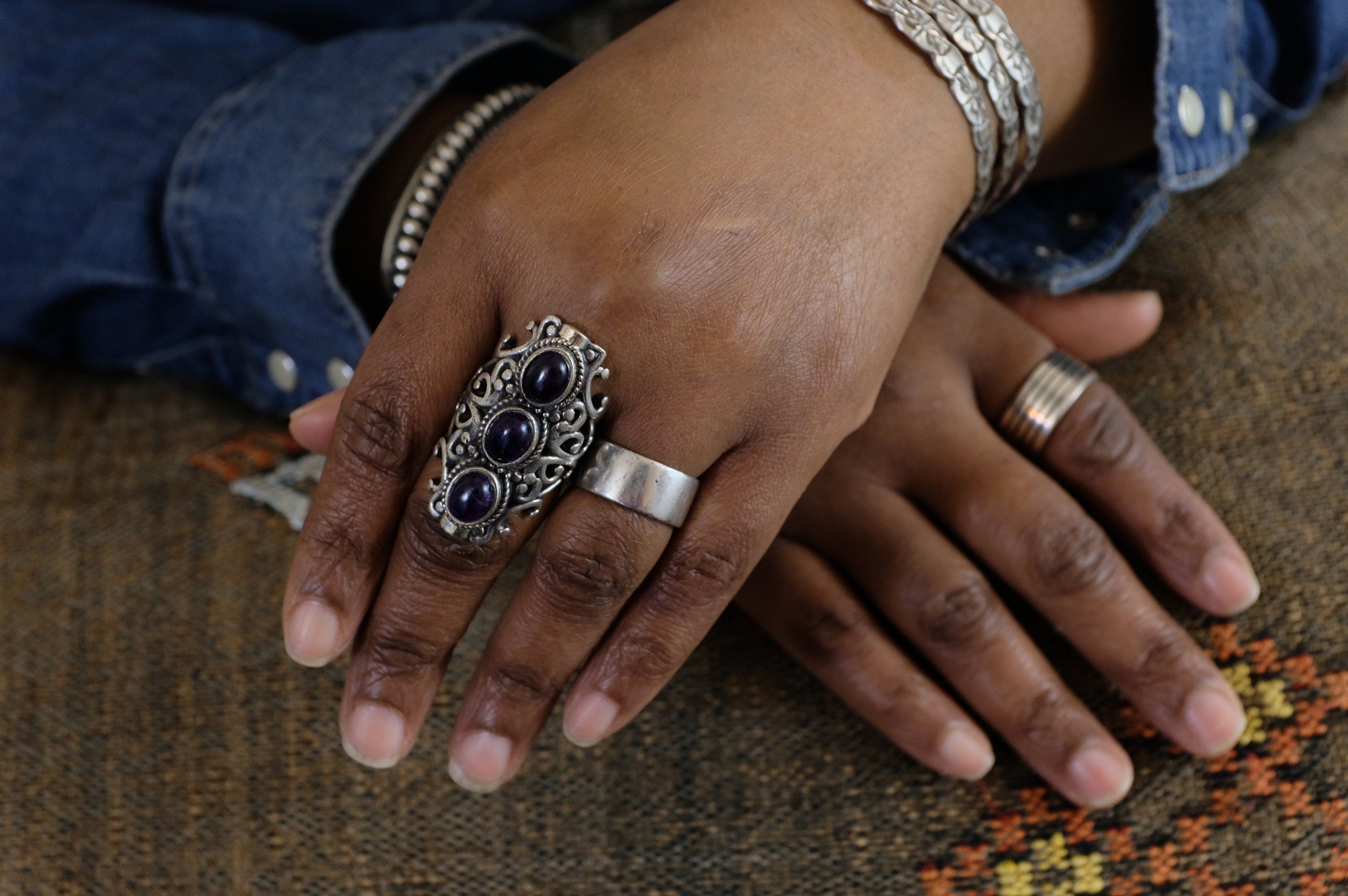 Sterling Silver Amethyst Filigree Ring