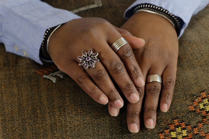 Sterling Silver Amethyst Cluster Ring (1)