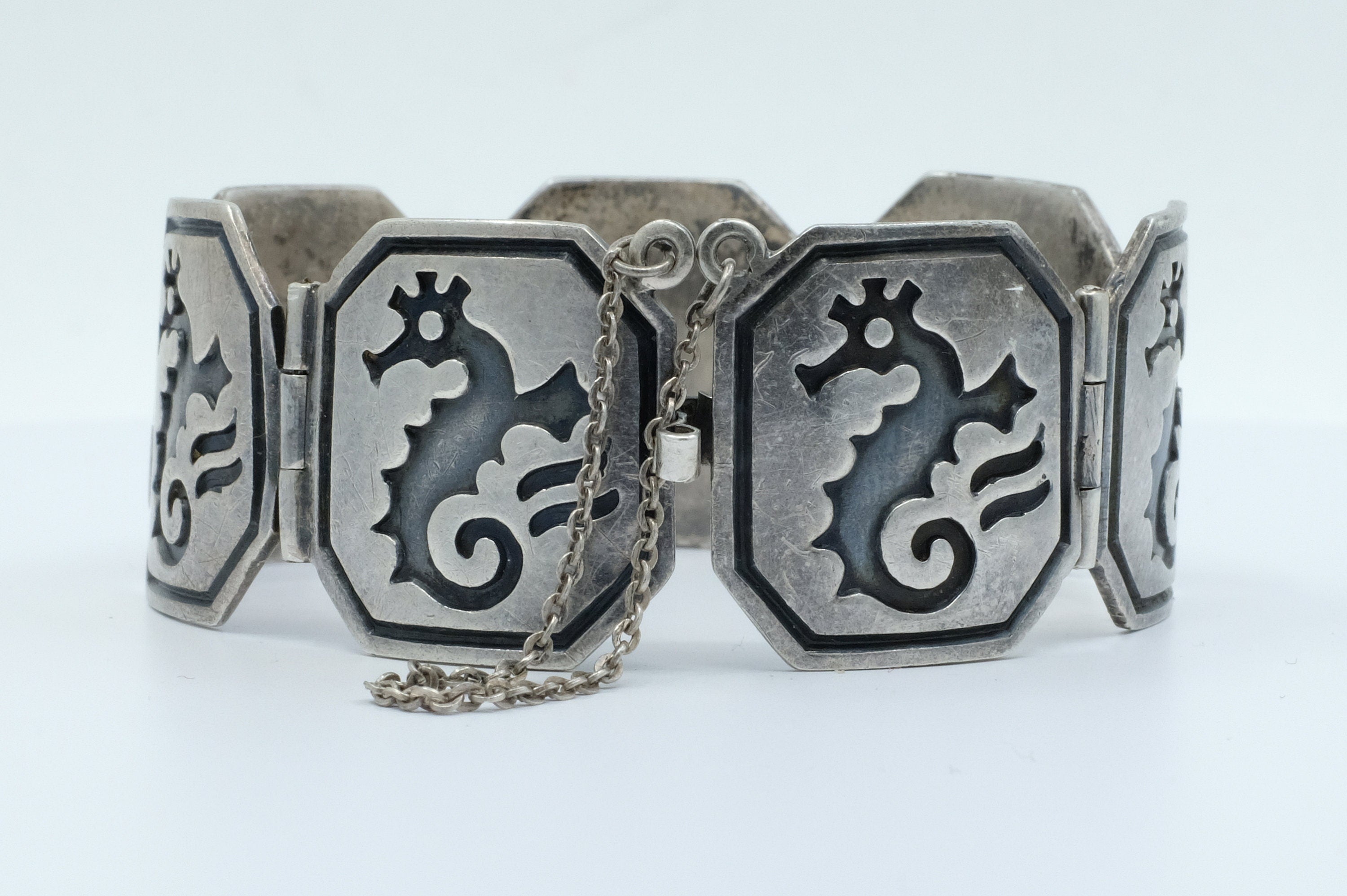 Sterling Silver Pedro Castillo Seahorse Panel Bracelet