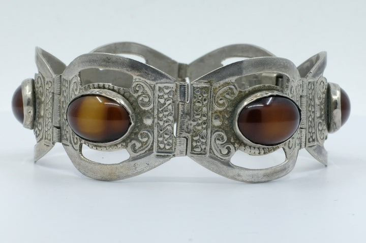 Sterling Silver Tiger's Eye Panel Bracelet