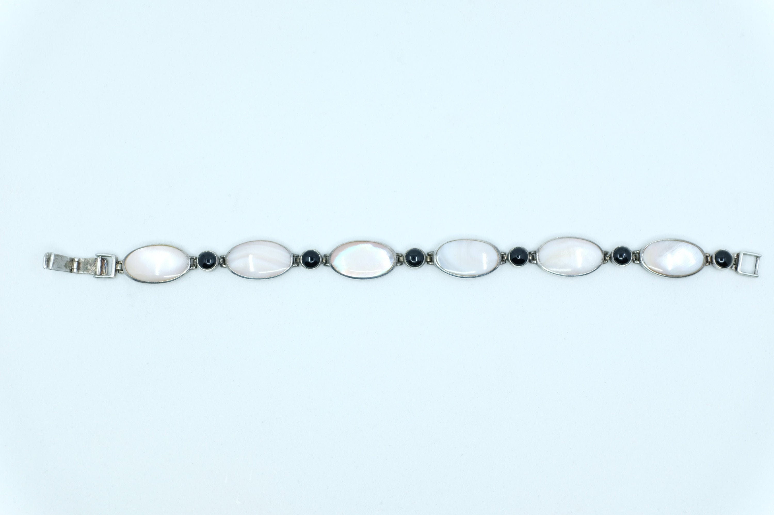 Sterling Silver Mother of Pearl and Onyx Bracelet