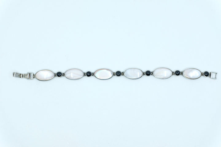 Sterling Silver Mother of Pearl and Onyx Bracelet