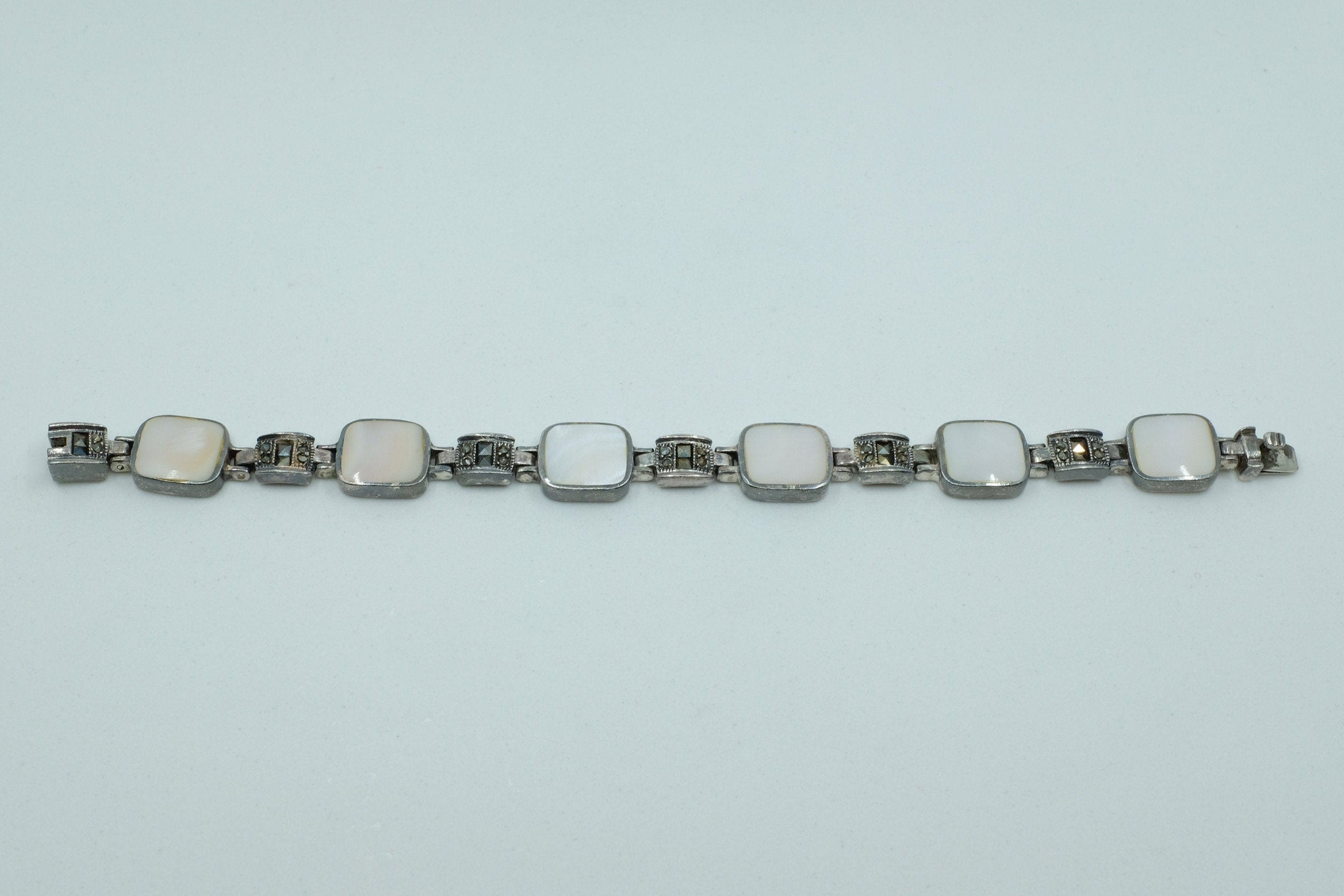 Sterling Silver Mother of Pearl Marcasite Bracelet