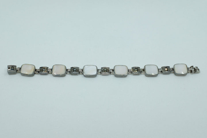 Sterling Silver Mother of Pearl Marcasite Bracelet