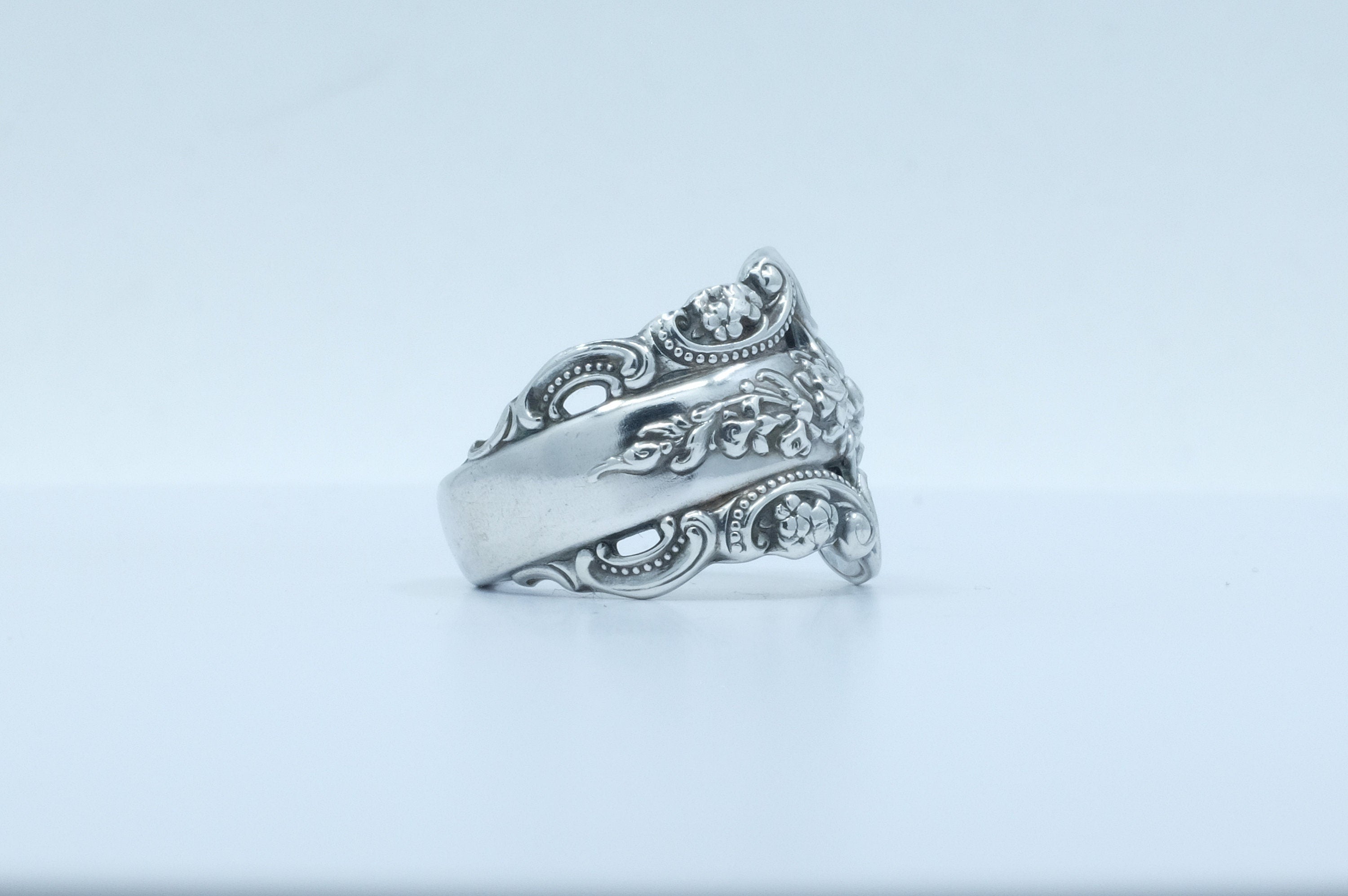 Sterling Silver Baroque Motif Spoon Ring