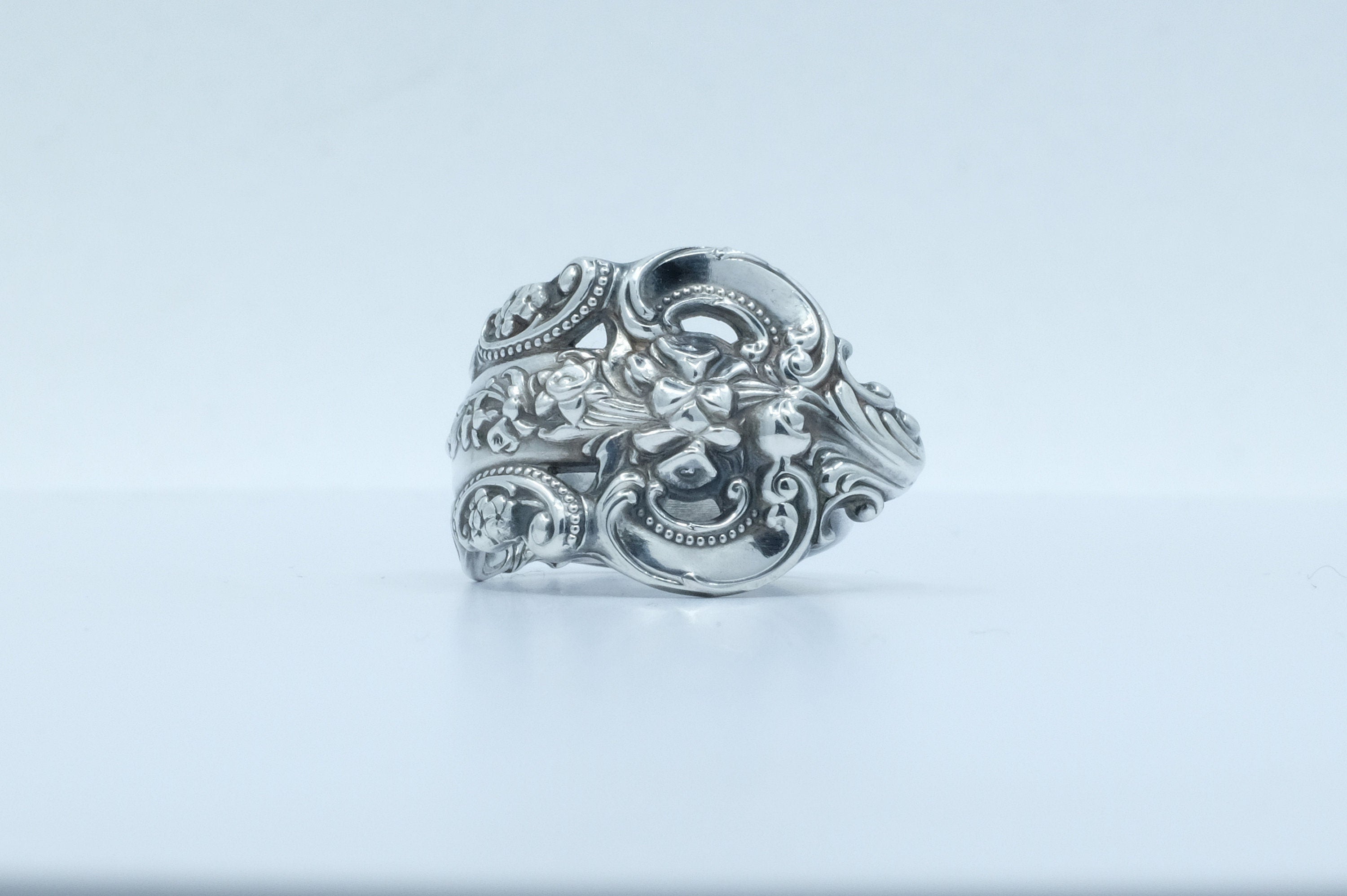 Sterling Silver Baroque Motif Spoon Ring