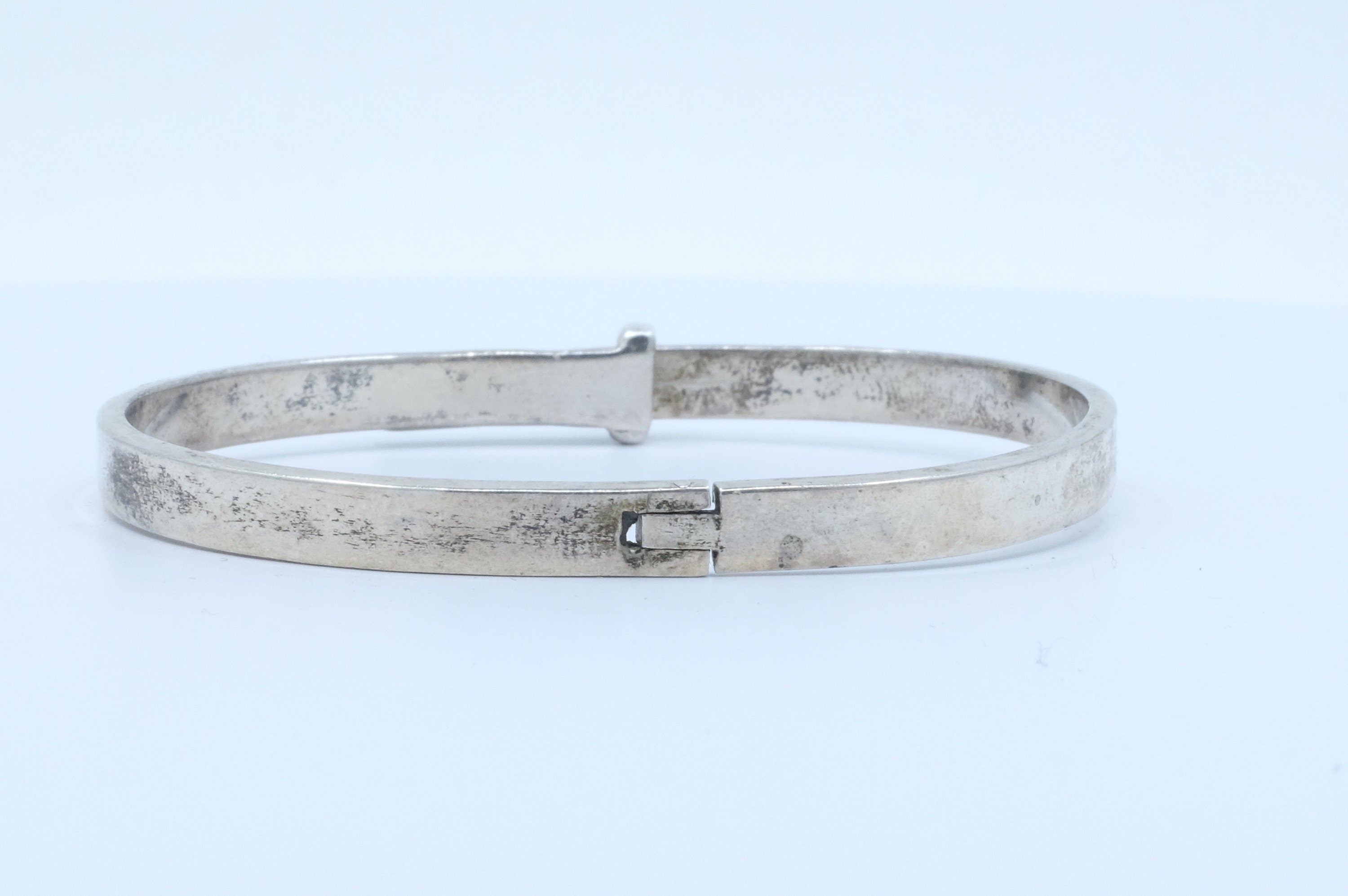 Sterling Silver Patinated Belt Motif Hinged Bangle Bracelet