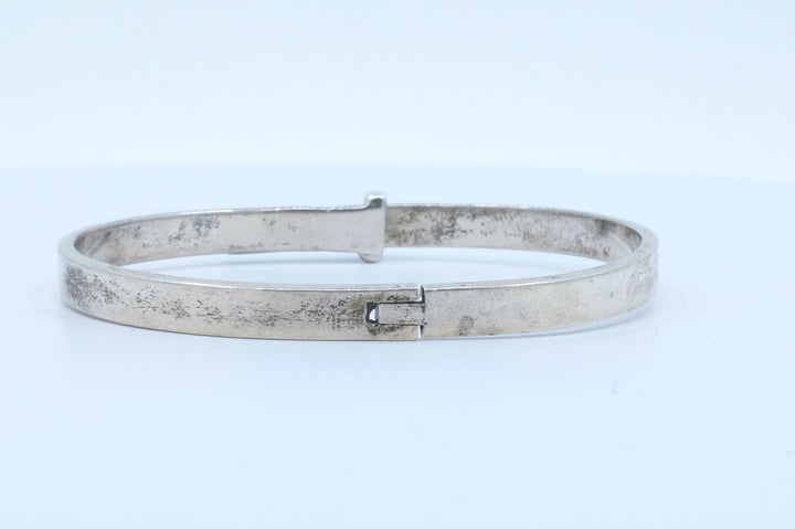 Sterling Silver Patinated Belt Motif Hinged Bangle Bracelet