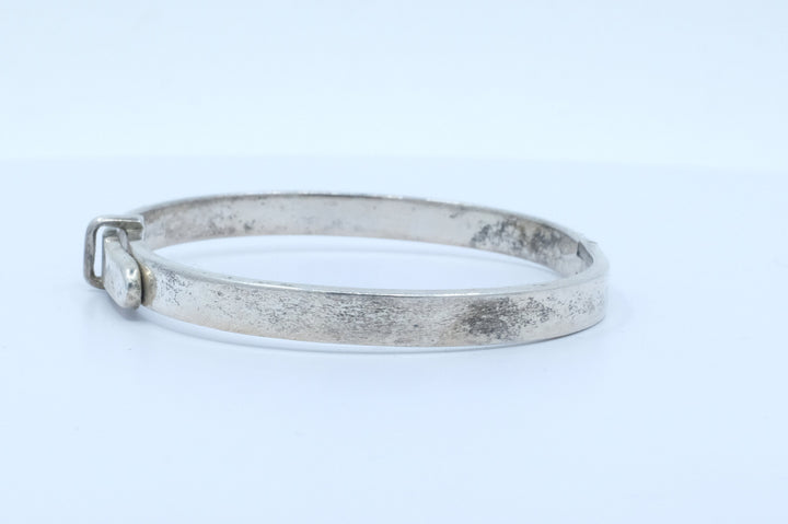 Sterling Silver Patinated Belt Motif Hinged Bangle Bracelet