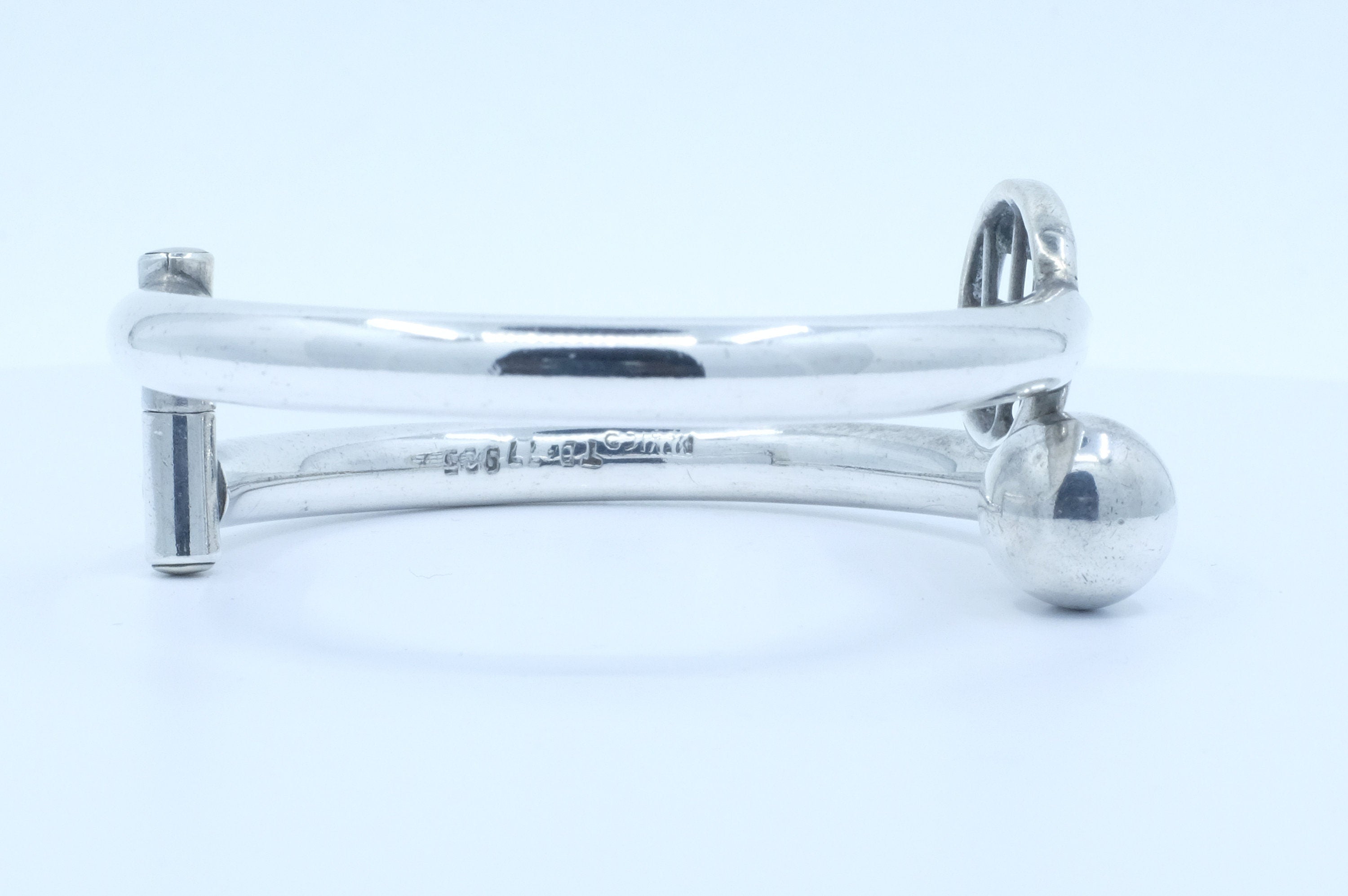 Sterling Silver Tennis Motif Hinged Bangle Bracelet