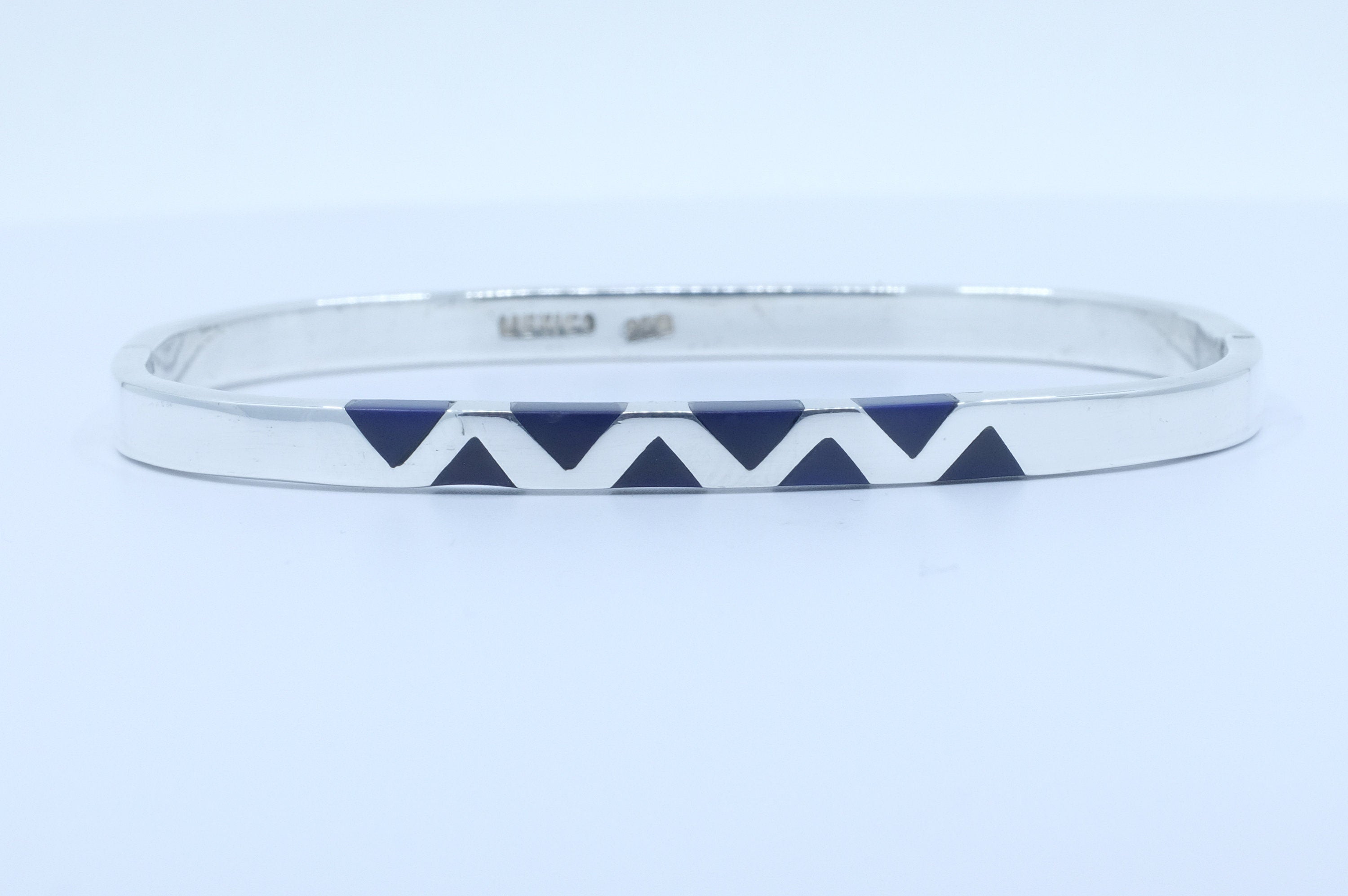 Silver 950 Azurite Hinged Bangle Bracelet