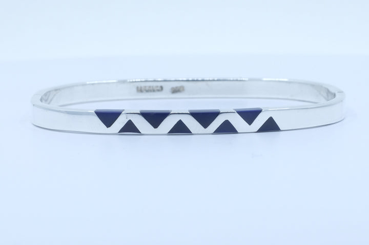 Silver 950 Azurite Hinged Bangle Bracelet