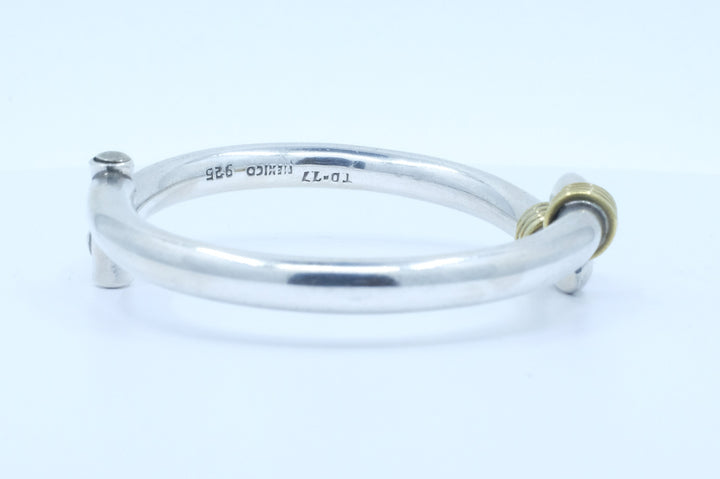 Sterling Silver and Brass Accented Hinged Bangle Bracelet