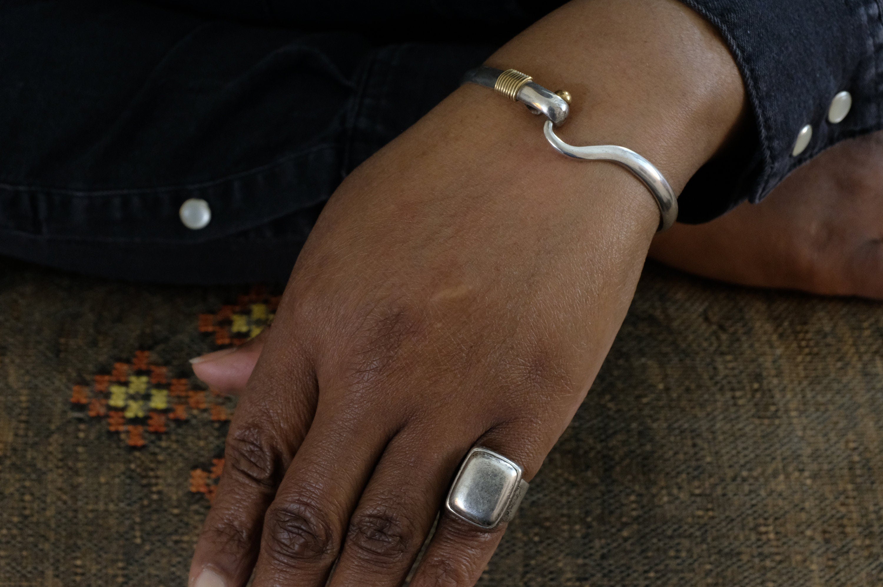 Sterling Silver and Brass Accented Bangle Bracelet