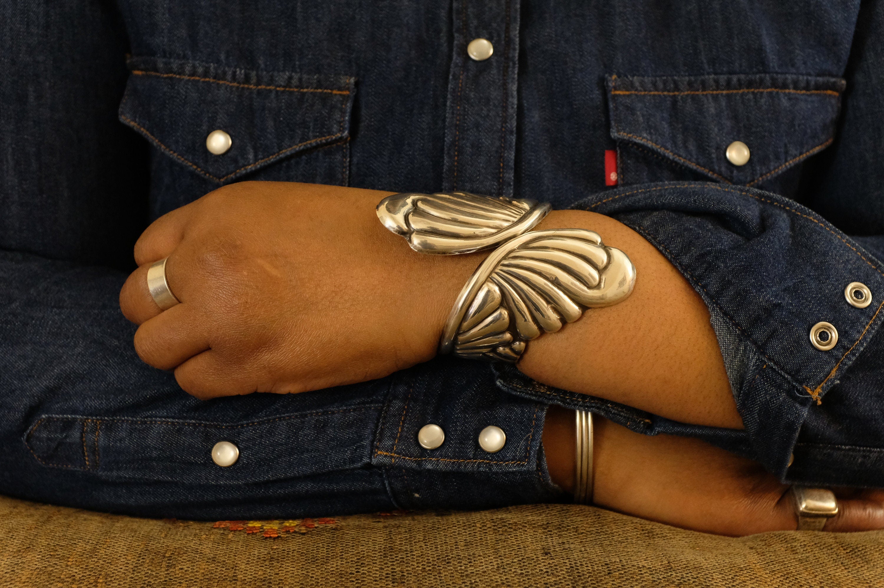 Sterling Silver Art Nouveau Clamper Bracelet