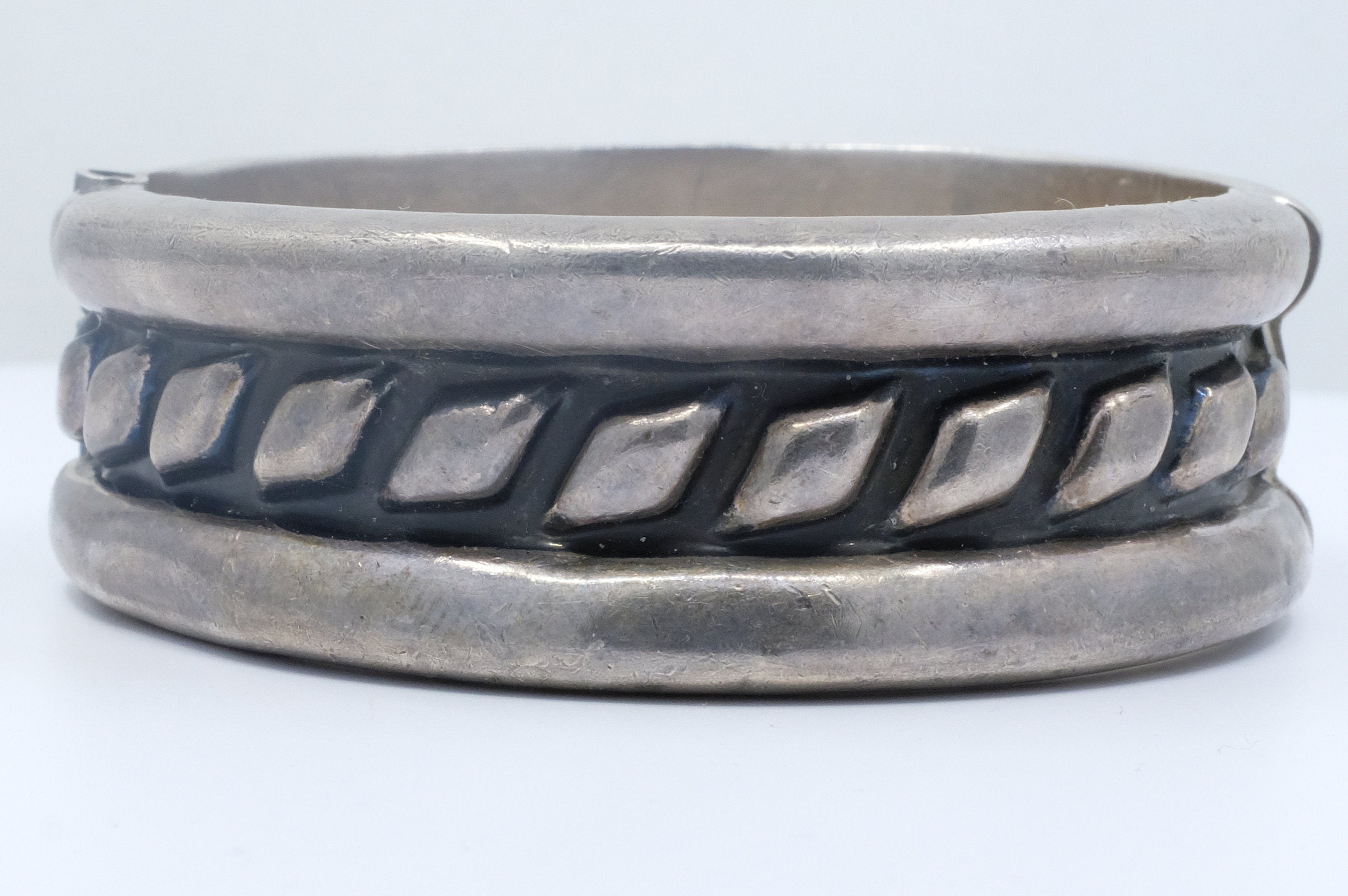 Sterling Silver Patinated Hinged Bangle Bracelet