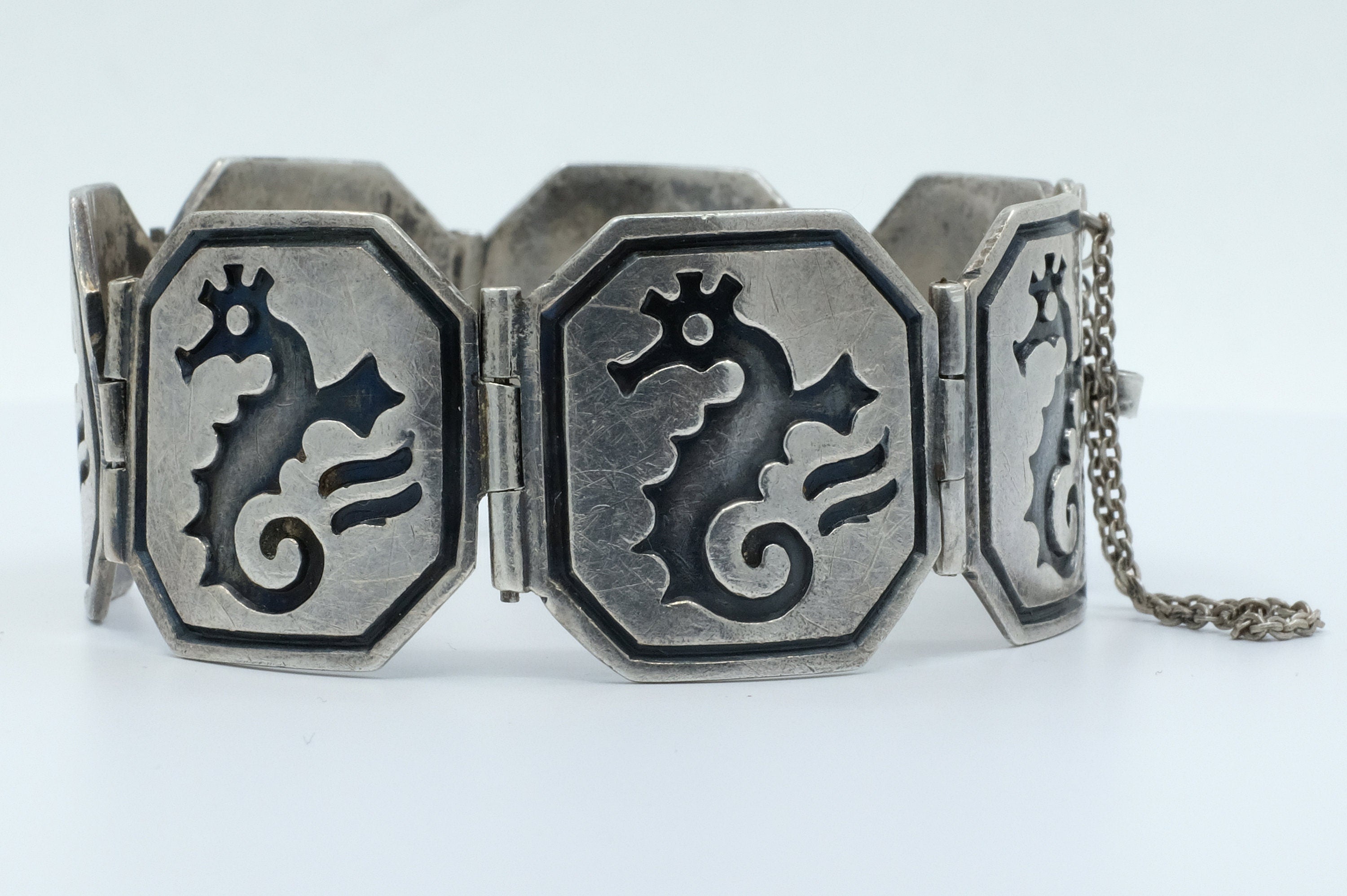 Sterling Silver Pedro Castillo Seahorse Panel Bracelet