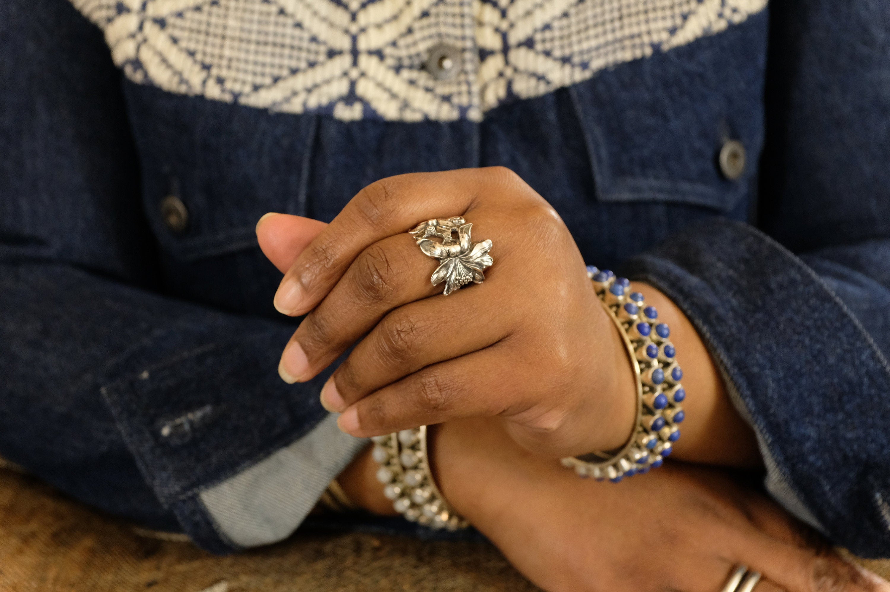 Sterling Silver Floral Motif Spoon Ring