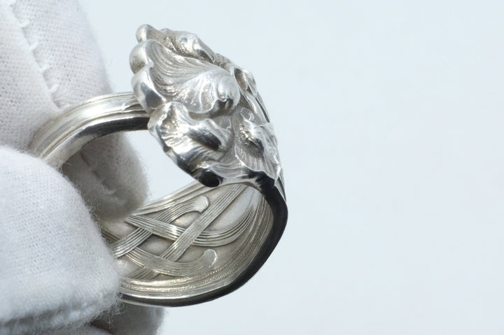 Sterling Silver Art Nouveau Floral Motif Spoon Ring