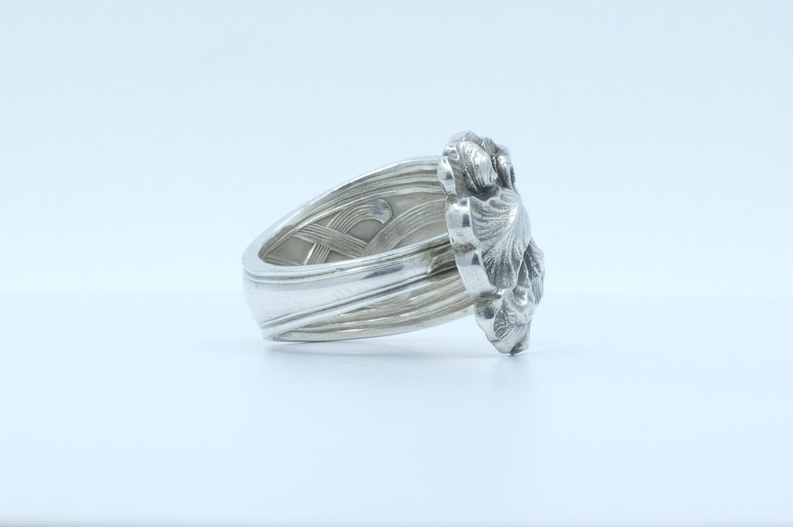 Sterling Silver Art Nouveau Floral Motif Spoon Ring