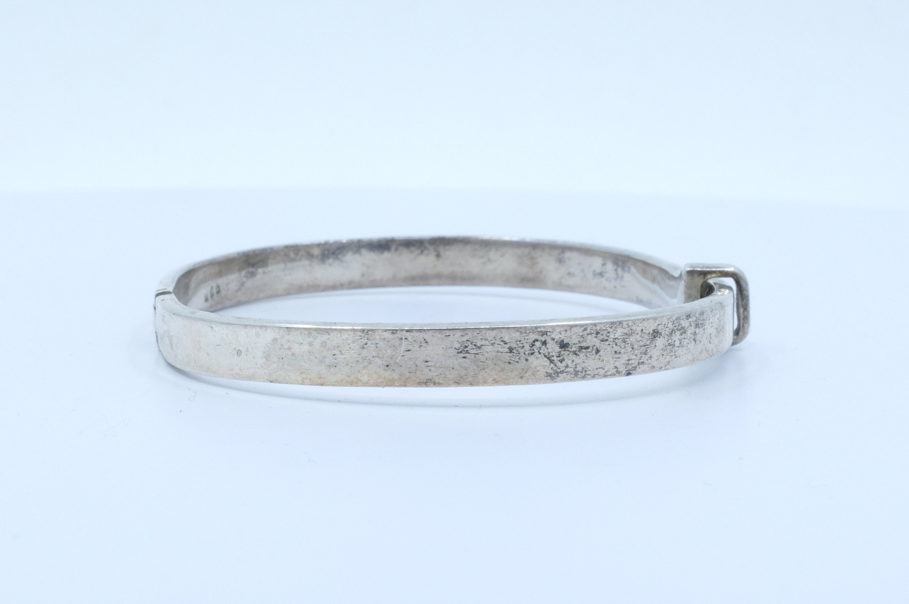 Sterling Silver Patinated Belt Motif Hinged Bangle Bracelet