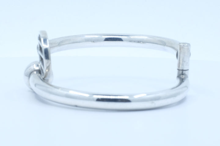 Sterling Silver Tennis Motif Hinged Bangle Bracelet