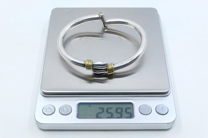 Sterling Silver and Brass Accented Hinged Bangle Bracelet