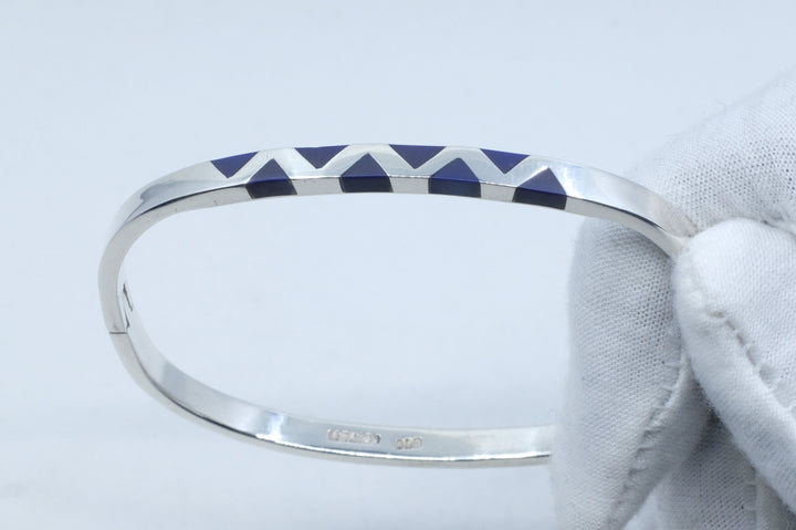 Silver 950 Azurite Hinged Bangle Bracelet