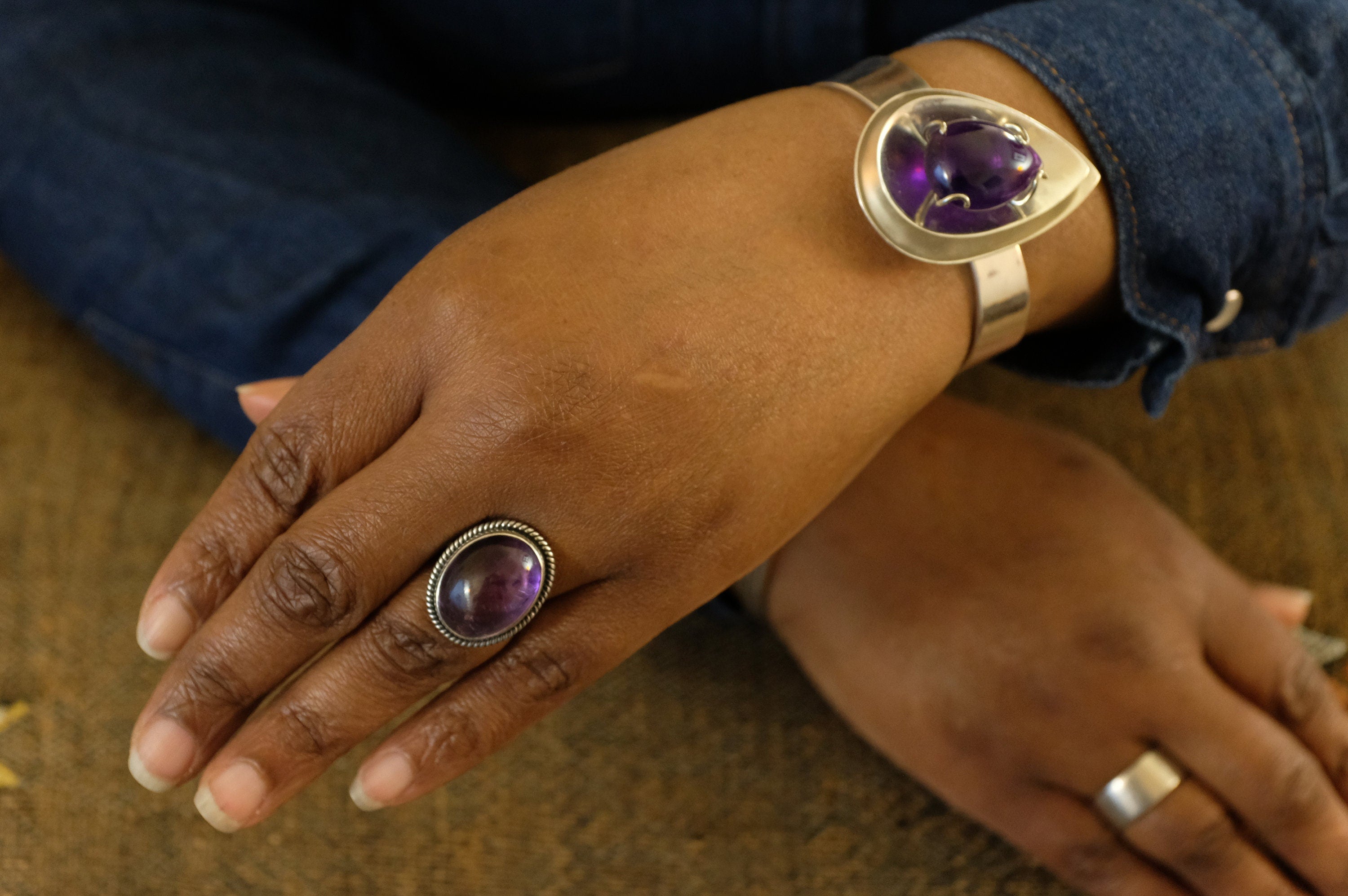 Sterling Silver Los Castillo Amethyst Bangle Bracelet