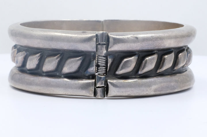 Sterling Silver Patinated Hinged Bangle Bracelet