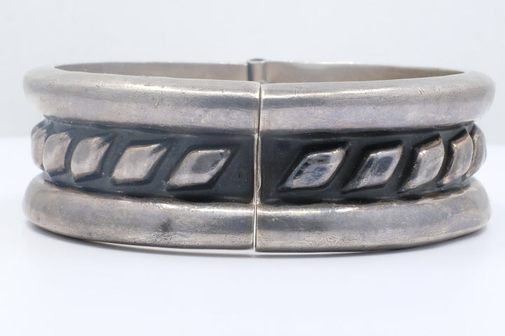 Sterling Silver Patinated Hinged Bangle Bracelet