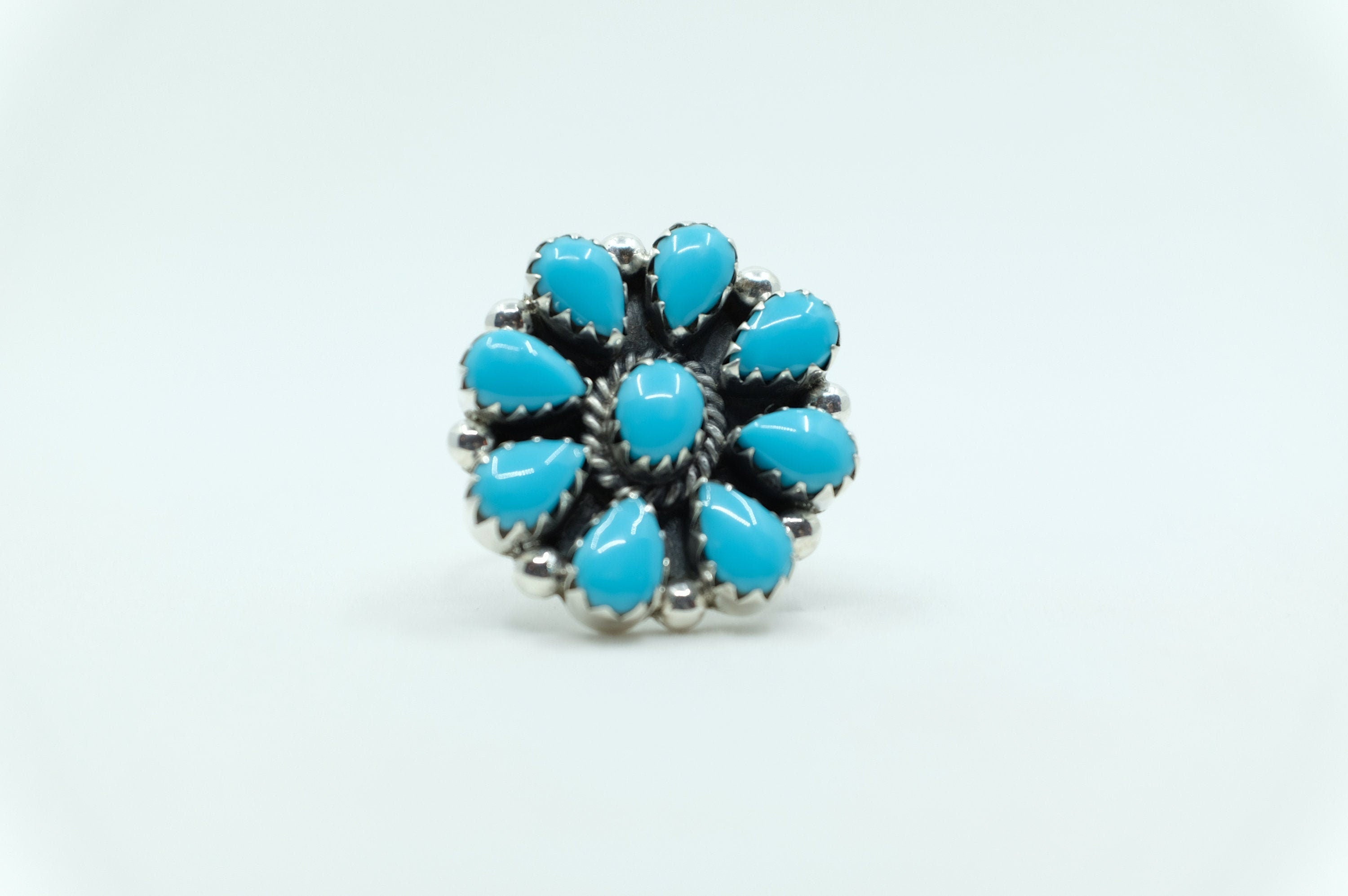 Sterling Silver Petit Point Campitos Turquoise Navajo Ring