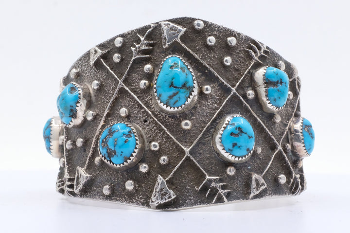 Sterling Silver Tufa Cast Delbert Arviso Navajo Cuff Bracelet