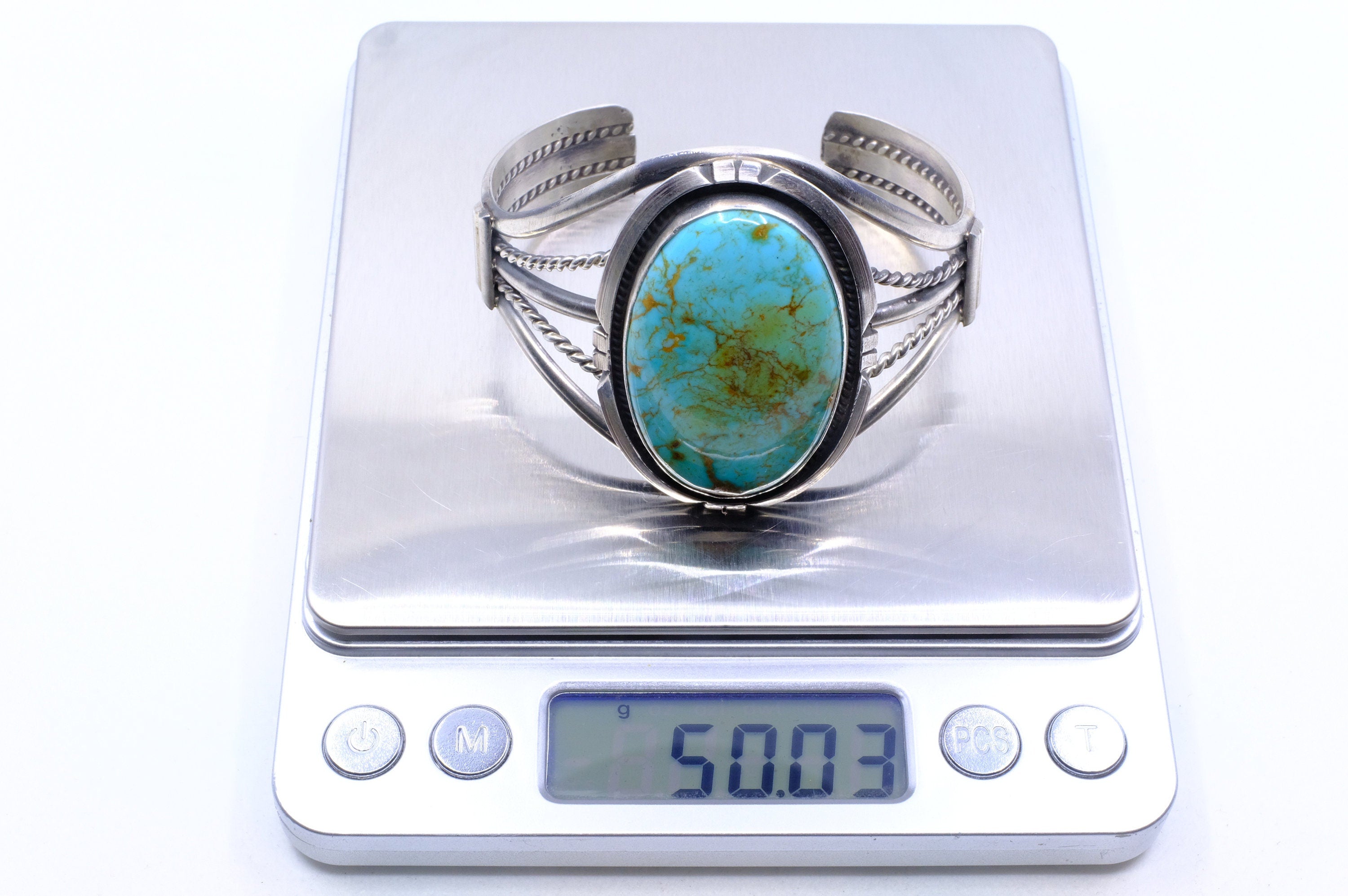 Sterling Silver Variegated Kingman Turquoise Augustine Largo Navajo Cuff Bracelet