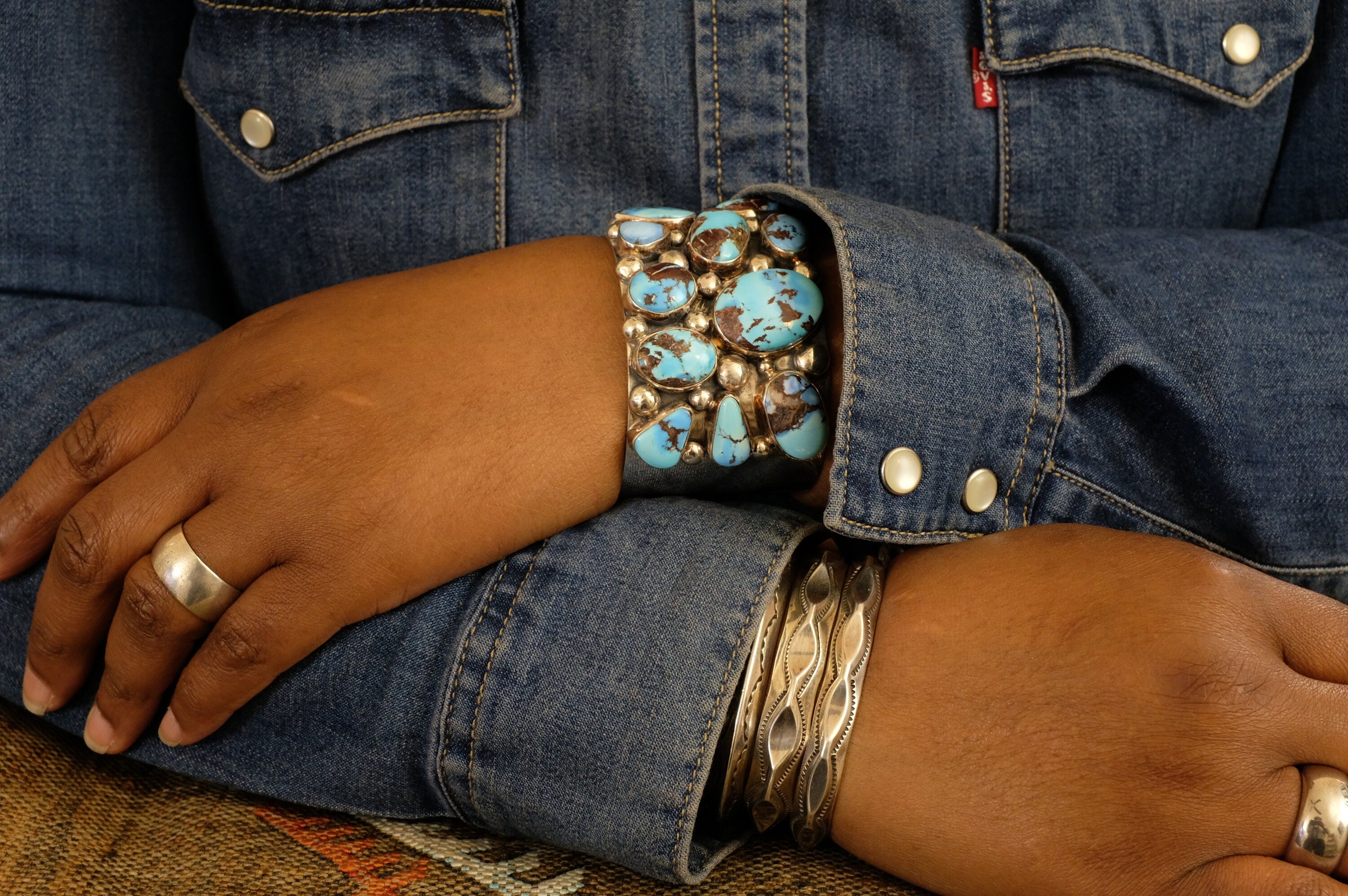 Sterling Silver Golden Hills Turquoise Leigha Cleveland Navajo Cuff Bracelet