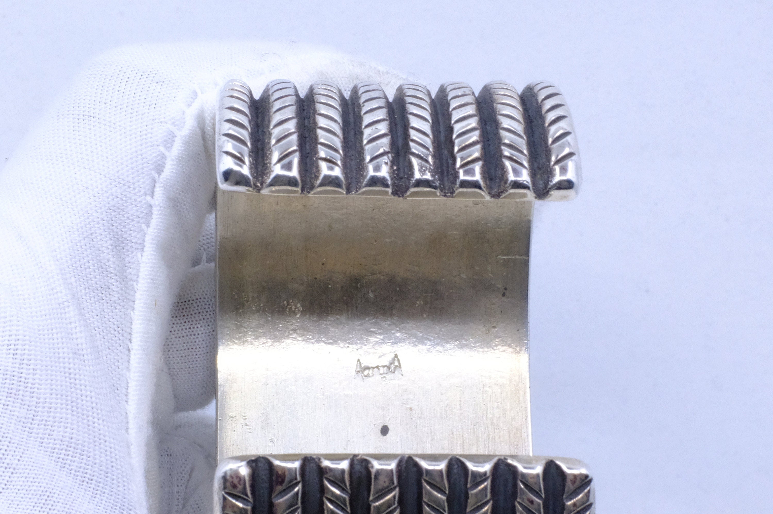 Sterling Silver Tufa Cast Aaron Anderson Navajo Cuff Bracelet