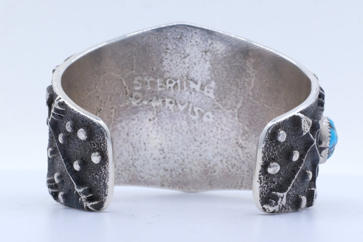 Sterling Silver Tufa Cast Delbert Arviso Navajo Cuff Bracelet