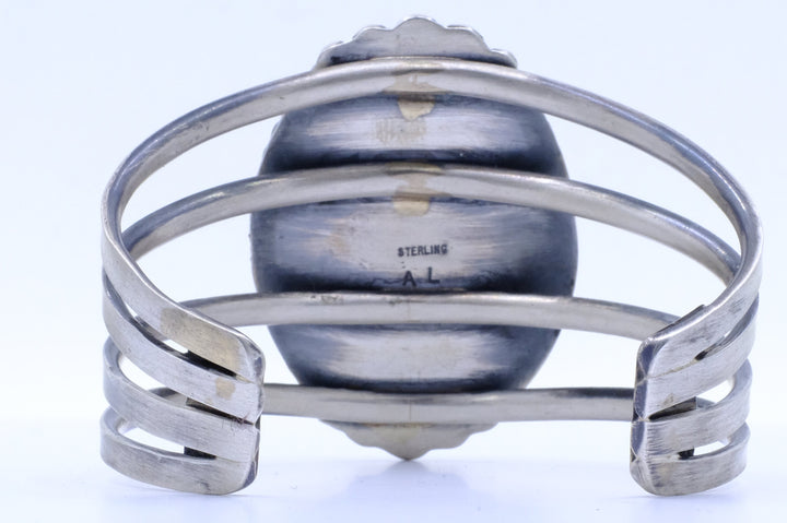 Sterling Silver White Buffalo Augustine Largo Navajo Cuff Bracelet