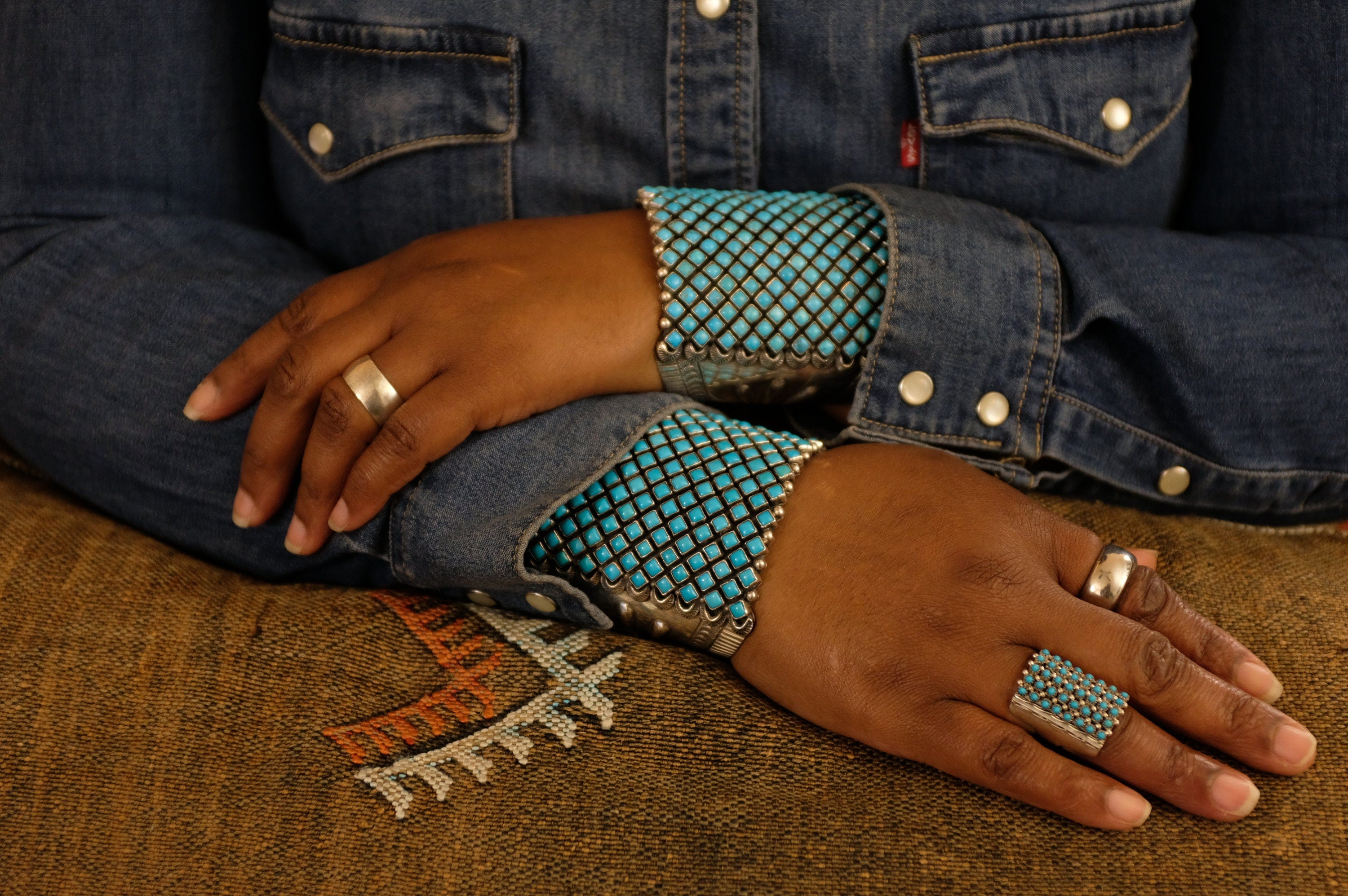 Sterling Silver Sleeping Beauty Turquoise Alice Lister Navajo Cuff Bracelet