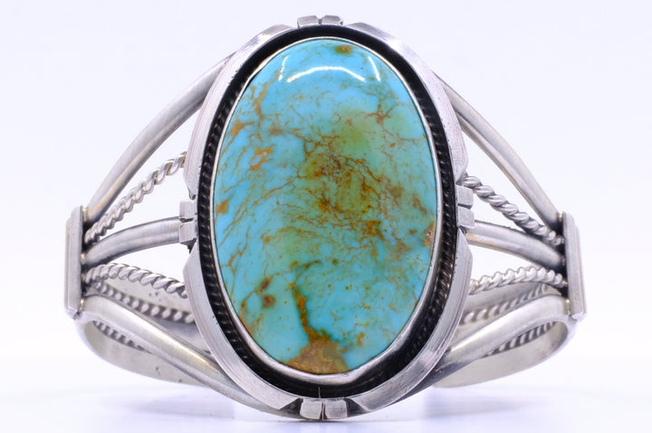 Sterling Silver Variegated Kingman Turquoise Augustine Largo Navajo Cuff Bracelet