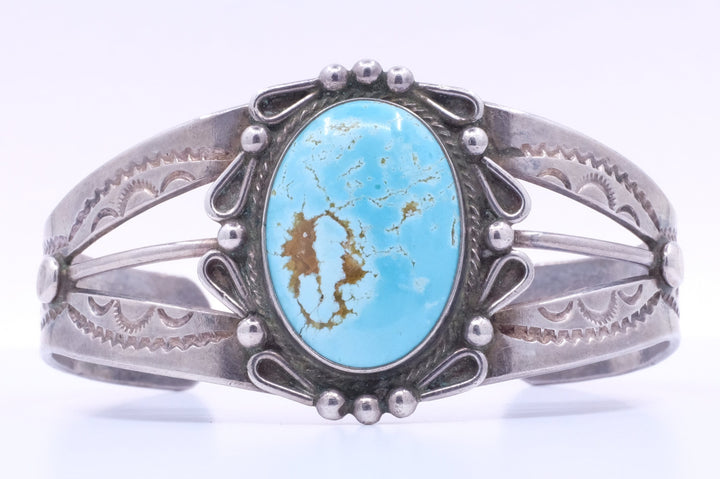 Sterling Silver Turquoise Fred Harvey Era Cuff Bracelet