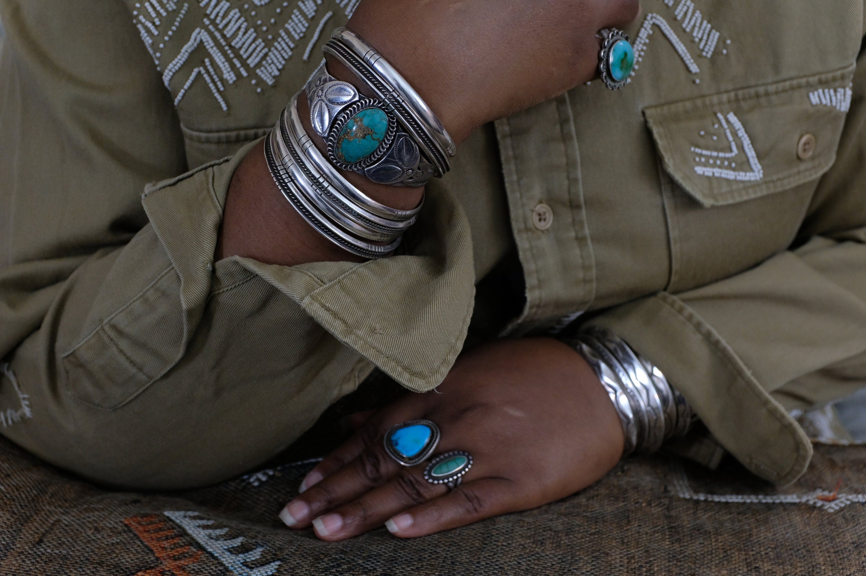 Sterling Silver Turquoise Fred Harvey Era Cuff Bracelet