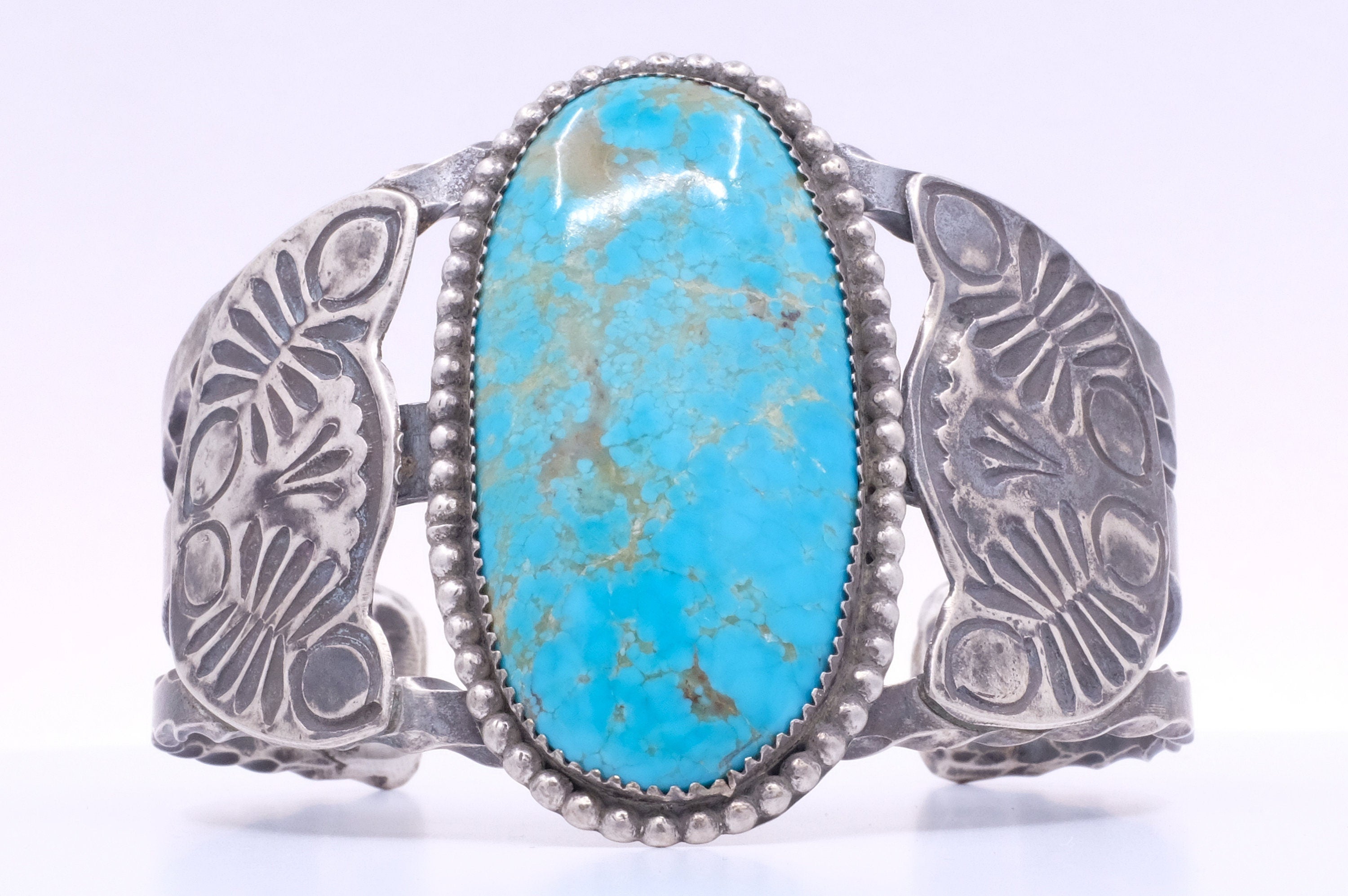 Sterling Silver Turquoise Fred Harvey Era Navajo Cuff Bracelet