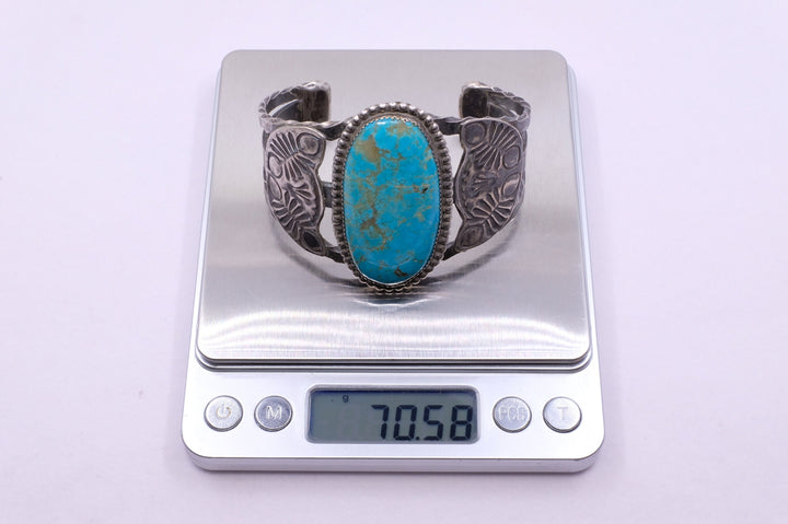 Sterling Silver Turquoise Fred Harvey Era Navajo Cuff Bracelet