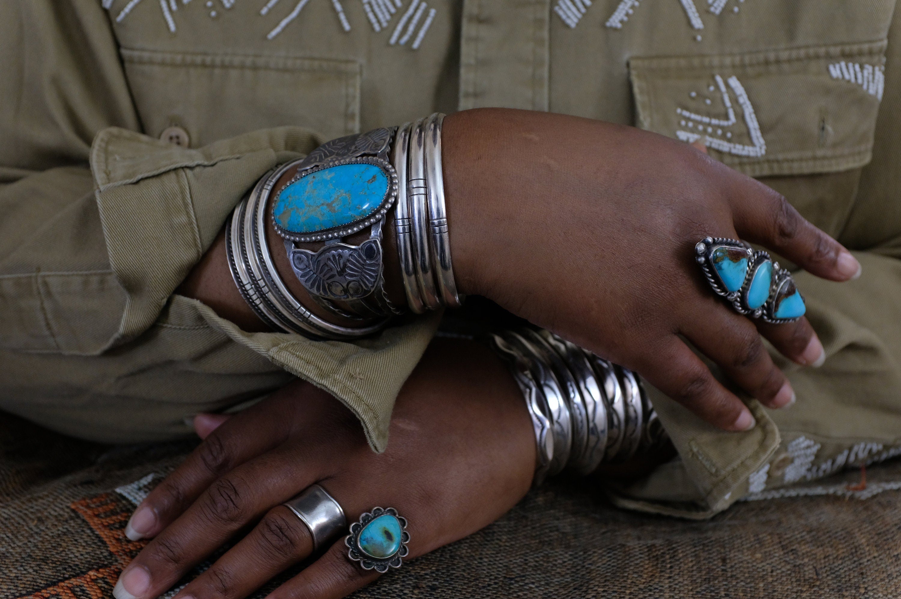 Sterling Silver Turquoise Fred Harvey Era Navajo Cuff Bracelet