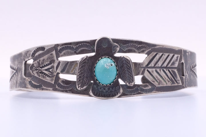 Sterling Silver Turquoise Fred Harvey Era Thunderbird Cuff Bracelet