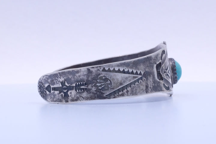 Sterling Silver Turquoise Fred Harvey Era Thunderbird Cuff Bracelet