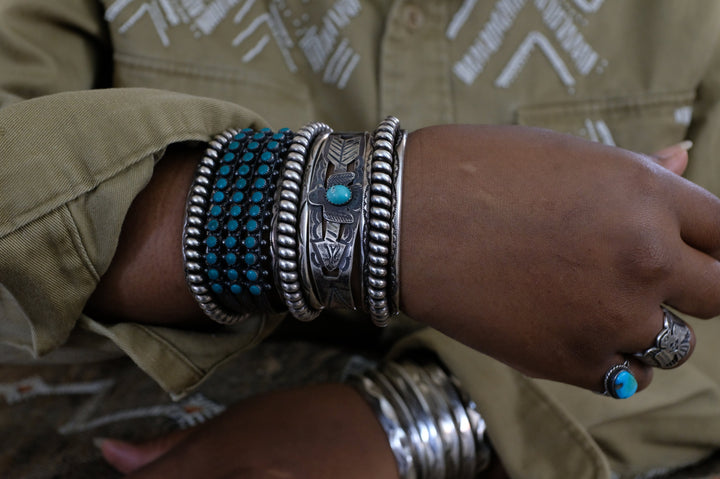 Sterling Silver Turquoise Fred Harvey Era Thunderbird Cuff Bracelet