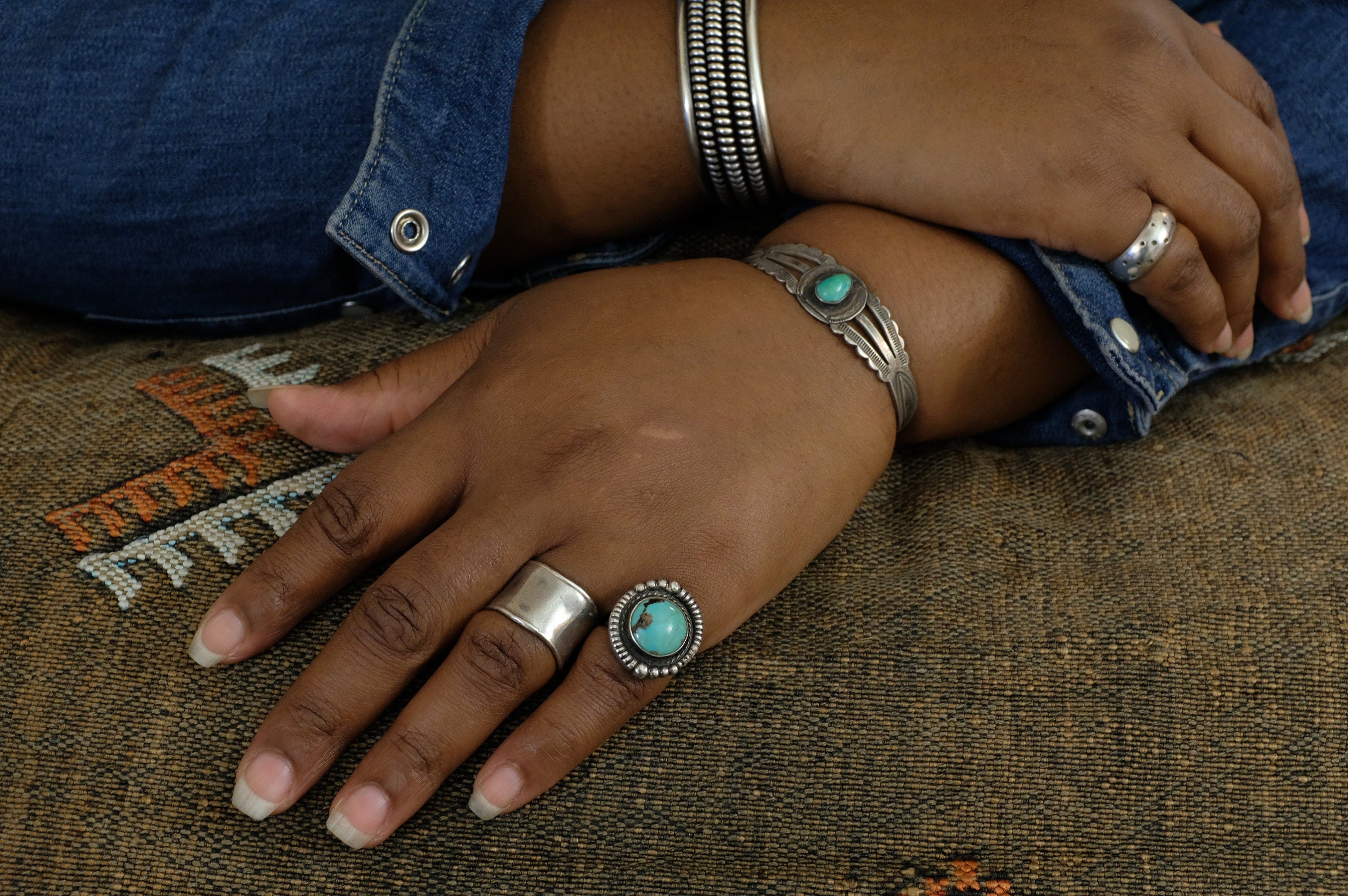 Sterling Silver Turquoise Fred Harvey Era Cuff Bracelet